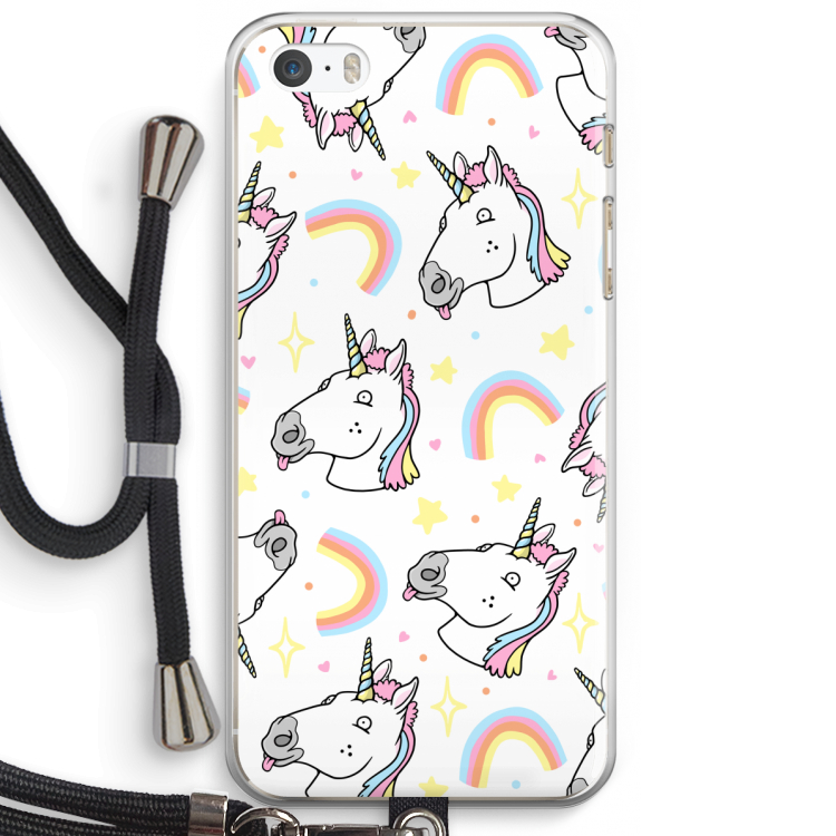 Rainbow Unicorn: iPhone 5 / 5S / SE Transparant Hoesje met koord