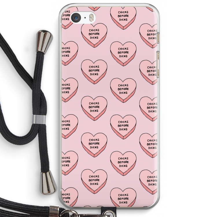 Chicks before dicks: iPhone 5 / 5S / SE Transparant Hoesje met koord