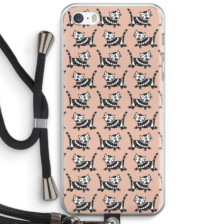 Zwarte poes: iPhone 5 / 5S / SE Transparant Hoesje met koord