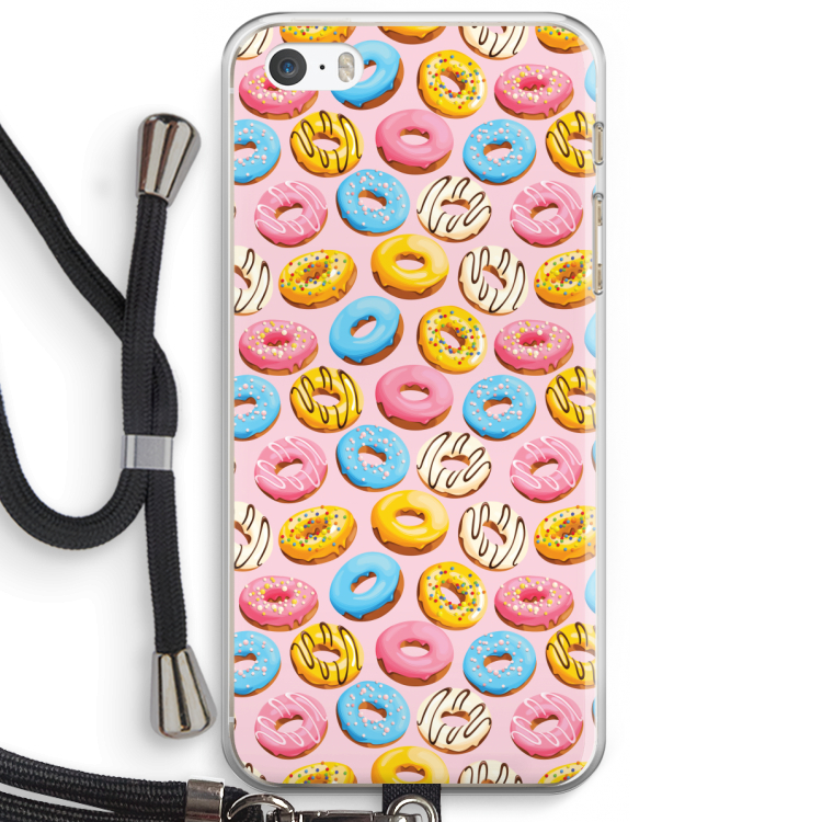 Pink donuts: iPhone 5 / 5S / SE Transparant Hoesje met koord