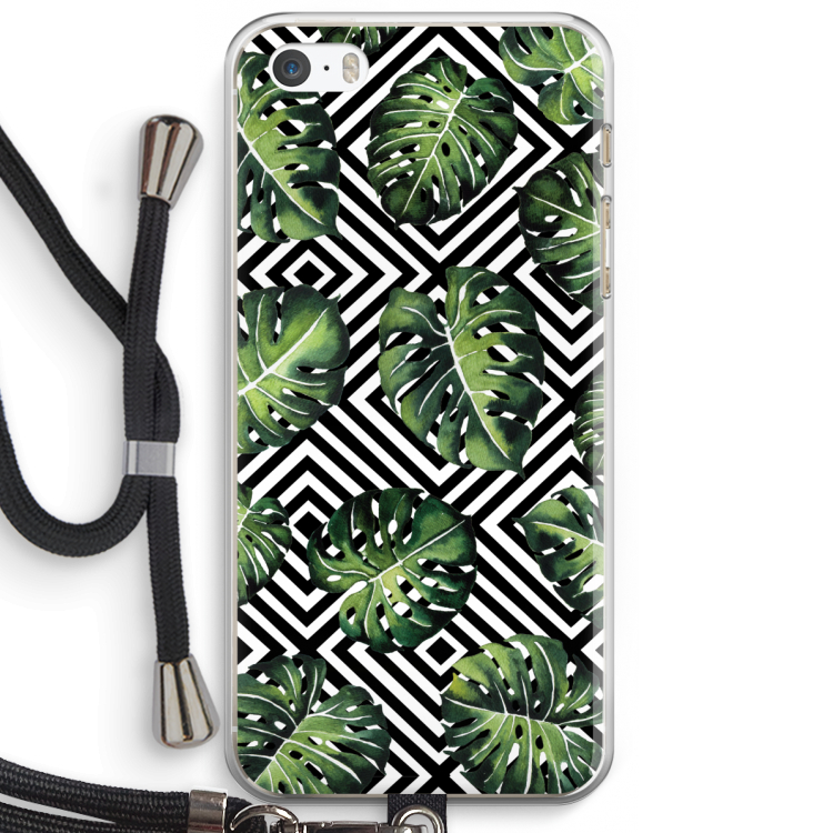 Geometrische jungle: iPhone 5 / 5S / SE Transparant Hoesje met koord