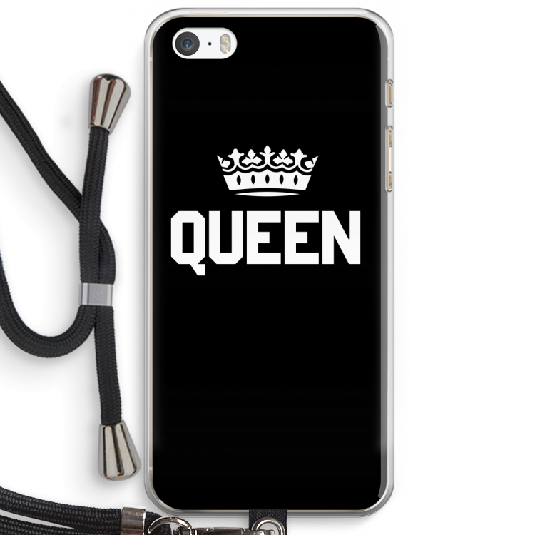 Queen zwart: iPhone 5 / 5S / SE Transparant Hoesje met koord