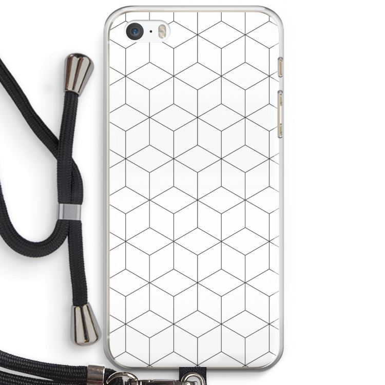 Zwart-witte kubussen: iPhone 5 / 5S / SE Transparant Hoesje met koord