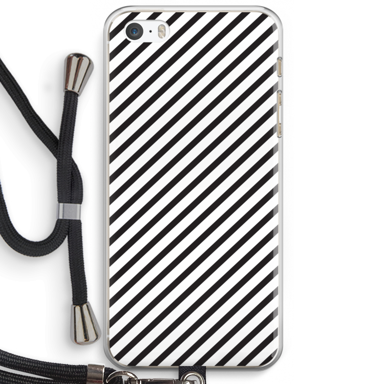 Strepen zwart-wit: iPhone 5 / 5S / SE Transparant Hoesje met koord