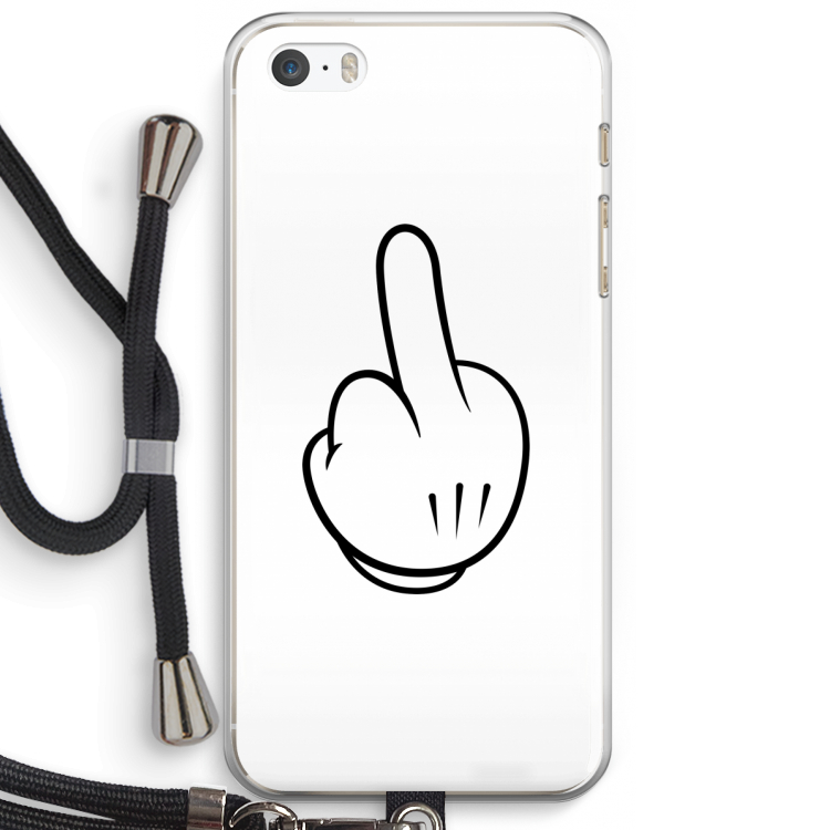 Middle finger white: iPhone 5 / 5S / SE Transparant Hoesje met koord