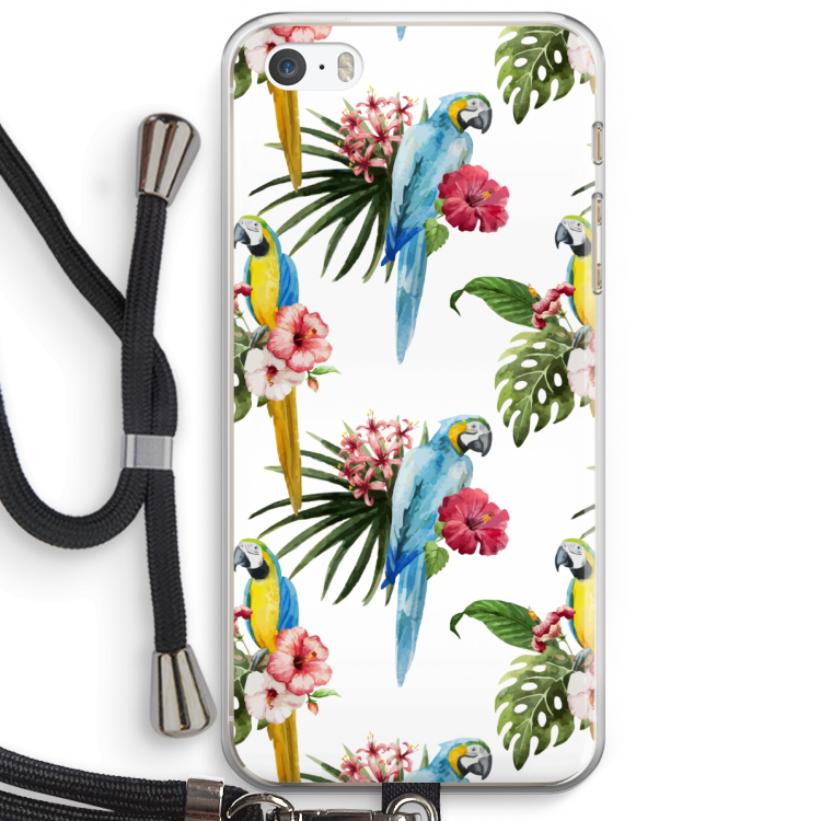 Kleurrijke papegaaien: iPhone 5 / 5S / SE Transparant Hoesje met koord