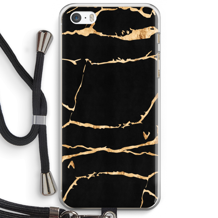 Gouden marmer: iPhone 5 / 5S / SE Transparant Hoesje met koord