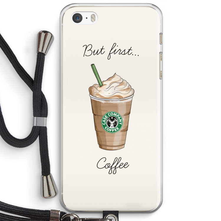 But first coffee: iPhone 5 / 5S / SE Transparant Hoesje met koord