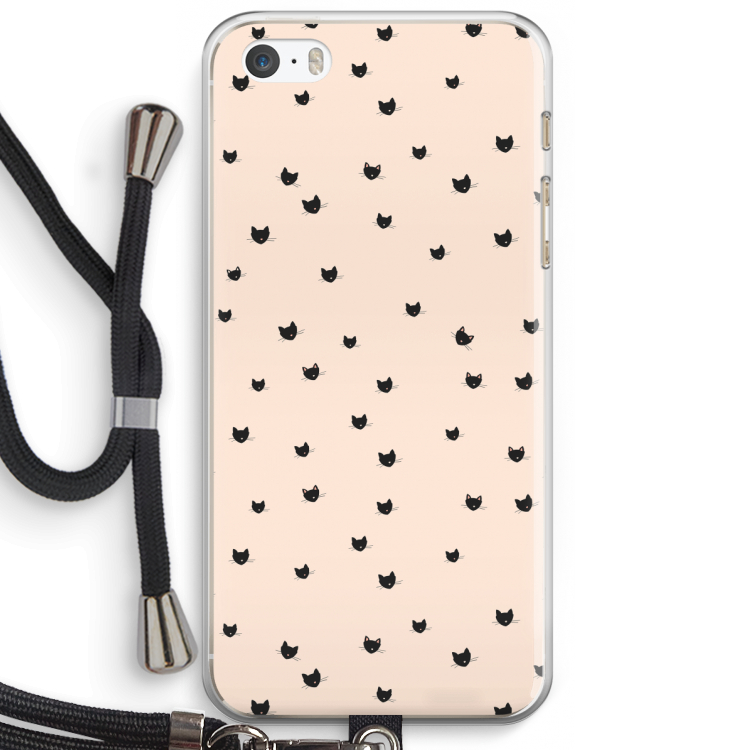 Kleine kattenkopjes: iPhone 5 / 5S / SE Transparant Hoesje met koord
