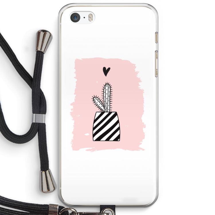 Zwart-wit cactus: iPhone 5 / 5S / SE Transparant Hoesje met koord