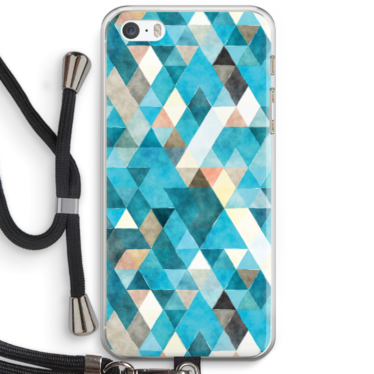 Gekleurde driehoekjes blauw: iPhone 5 / 5S / SE Transparant Hoesje met koord