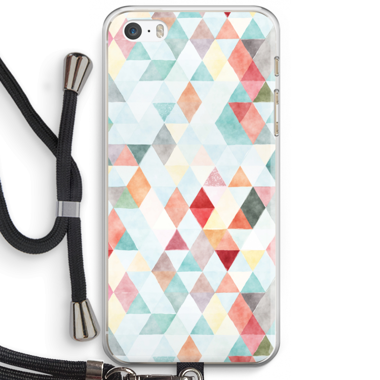 Gekleurde driehoekjes pastel: iPhone 5 / 5S / SE Transparant Hoesje met koord