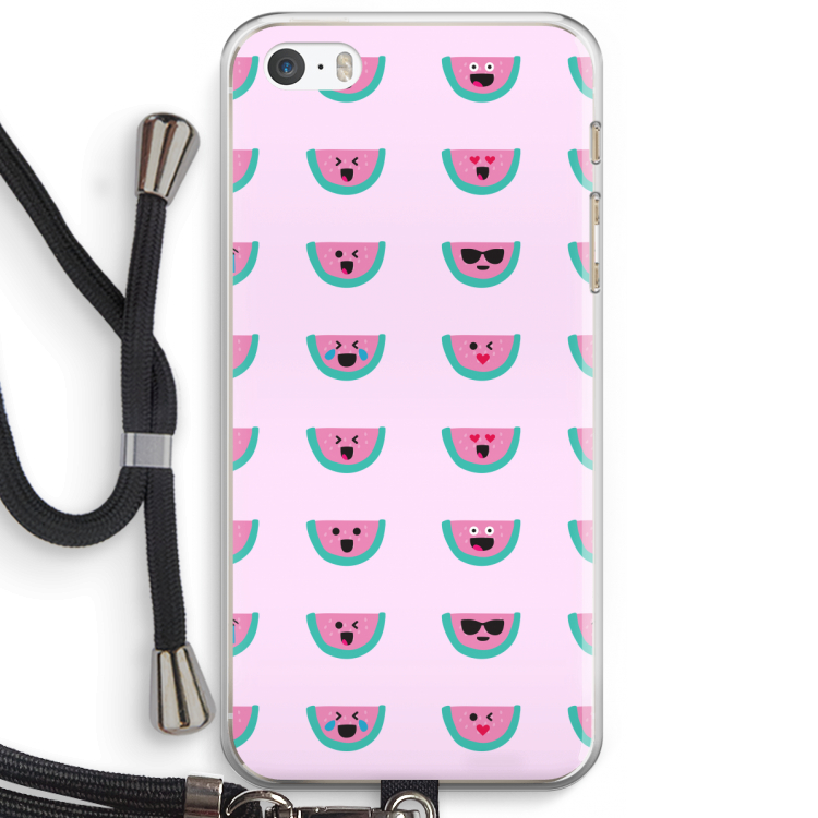 Smiley watermeloenprint: iPhone 5 / 5S / SE Transparant Hoesje met koord