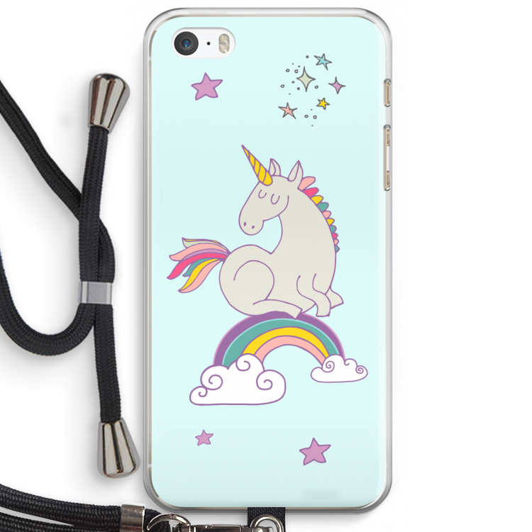 Regenboog eenhoorn: iPhone 5 / 5S / SE Transparant Hoesje met koord