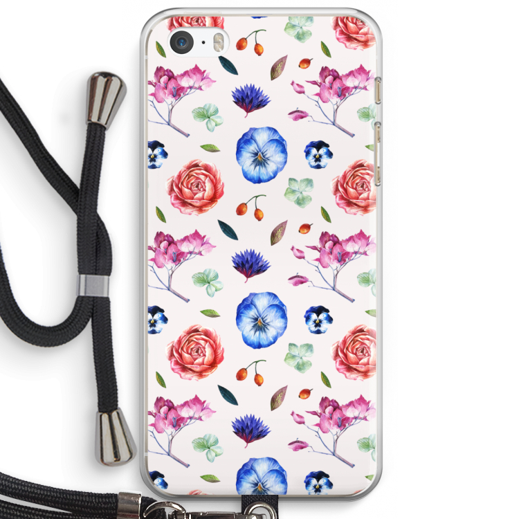 Bloemetjes: iPhone 5 / 5S / SE Transparant Hoesje met koord