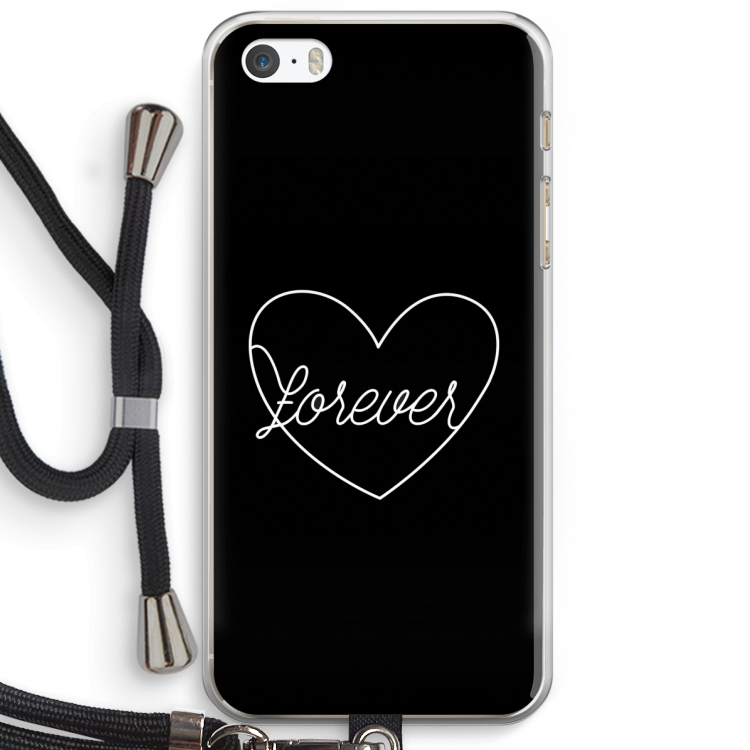 Forever heart black: iPhone 5 / 5S / SE Transparant Hoesje met koord