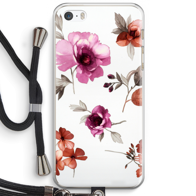 Geschilderde bloemen: iPhone 5 / 5S / SE Transparant Hoesje met koord