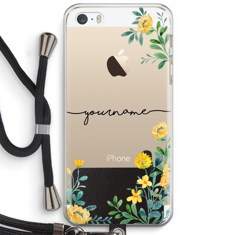 Gele bloemen: iPhone 5 / 5S / SE Transparant Hoesje met koord