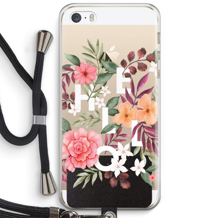 Hello in flowers: iPhone 5 / 5S / SE Transparant Hoesje met koord