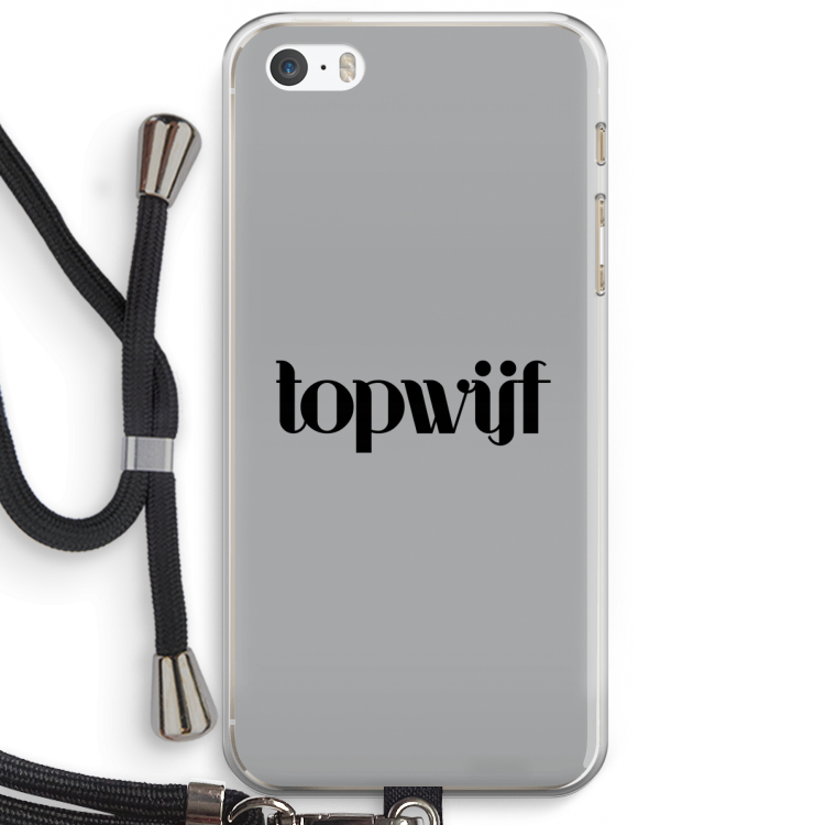 Topwijf Grijs Zwart: iPhone 5 / 5S / SE Transparant Hoesje met koord