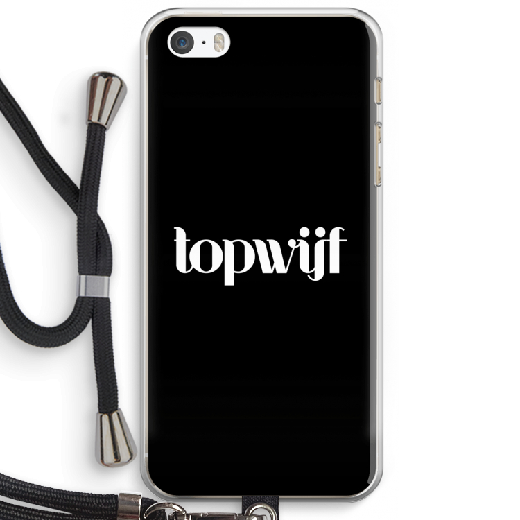 Topwijf Zwart: iPhone 5 / 5S / SE Transparant Hoesje met koord