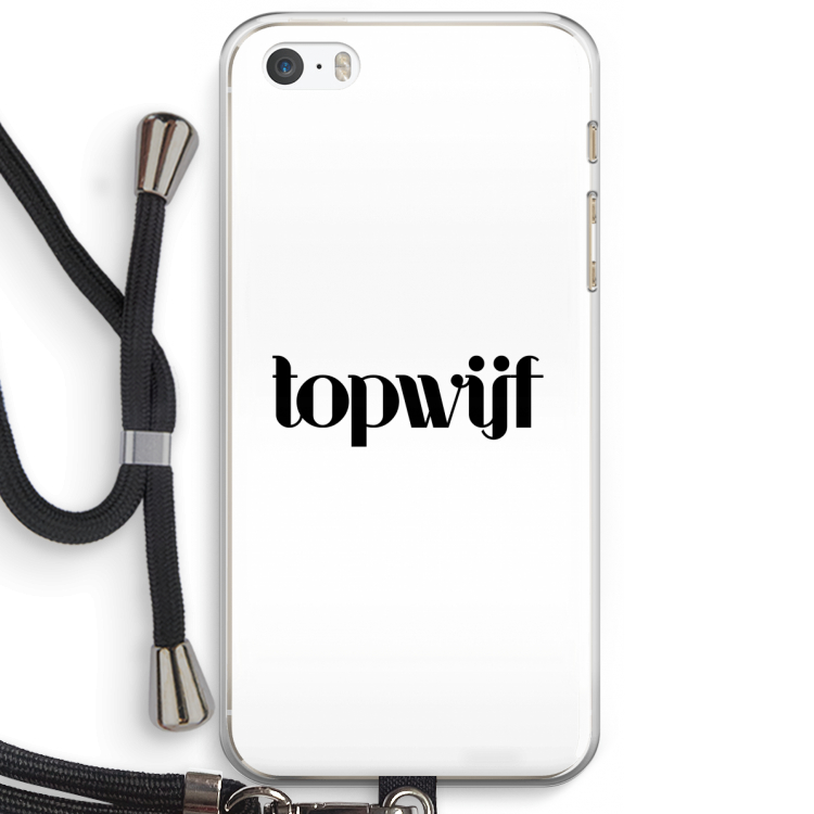 Topwijf Wit: iPhone 5 / 5S / SE Transparant Hoesje met koord