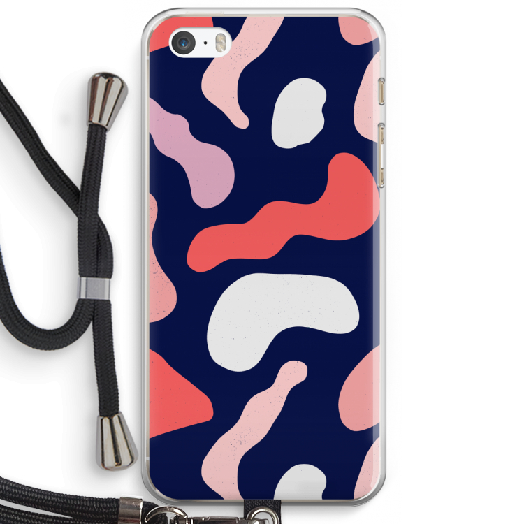 Memphis Shapes Pink: iPhone 5 / 5S / SE Transparant Hoesje met koord