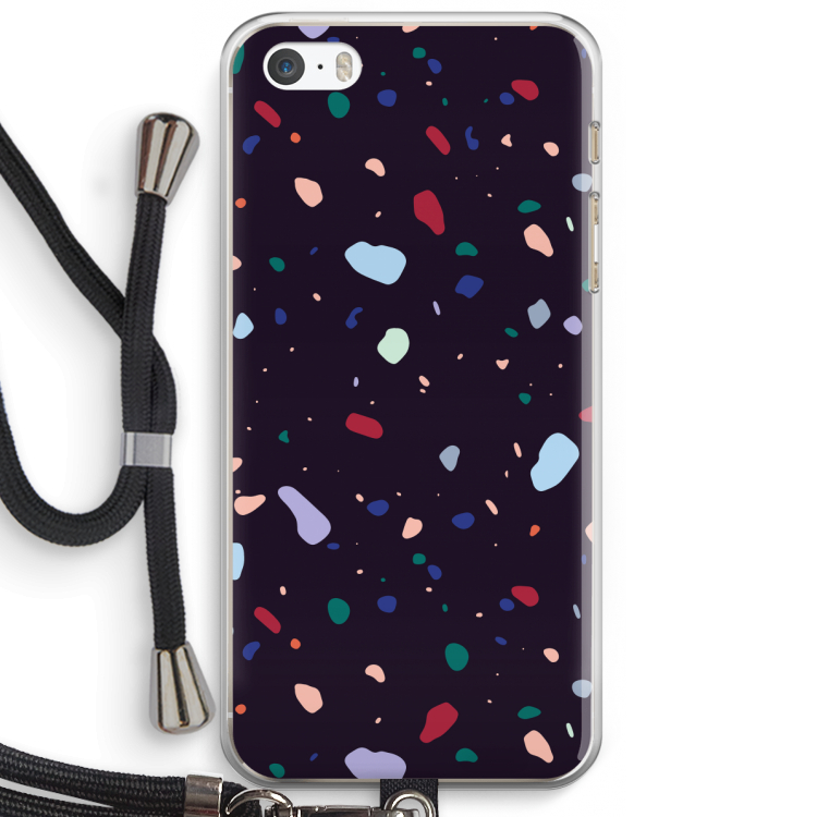 Dark Rounded Terrazzo: iPhone 5 / 5S / SE Transparant Hoesje met koord