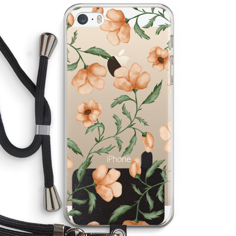Peachy flowers: iPhone 5 / 5S / SE Transparant Hoesje met koord