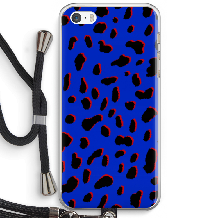 Blue Leopard: iPhone 5 / 5S / SE Transparant Hoesje met koord