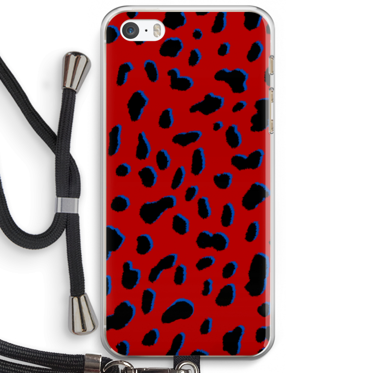 Red Leopard: iPhone 5 / 5S / SE Transparant Hoesje met koord