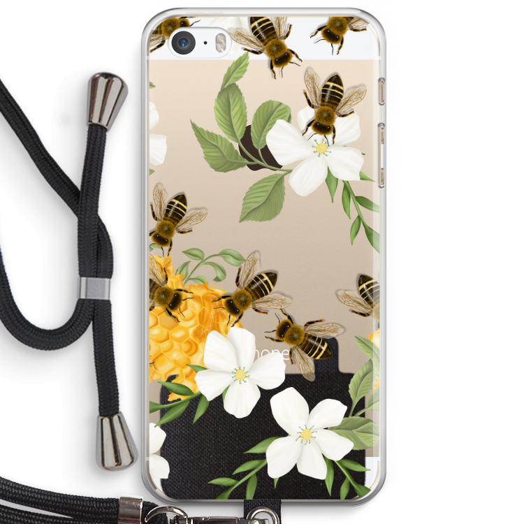 No flowers without bees: iPhone 5 / 5S / SE Transparant Hoesje met koord
