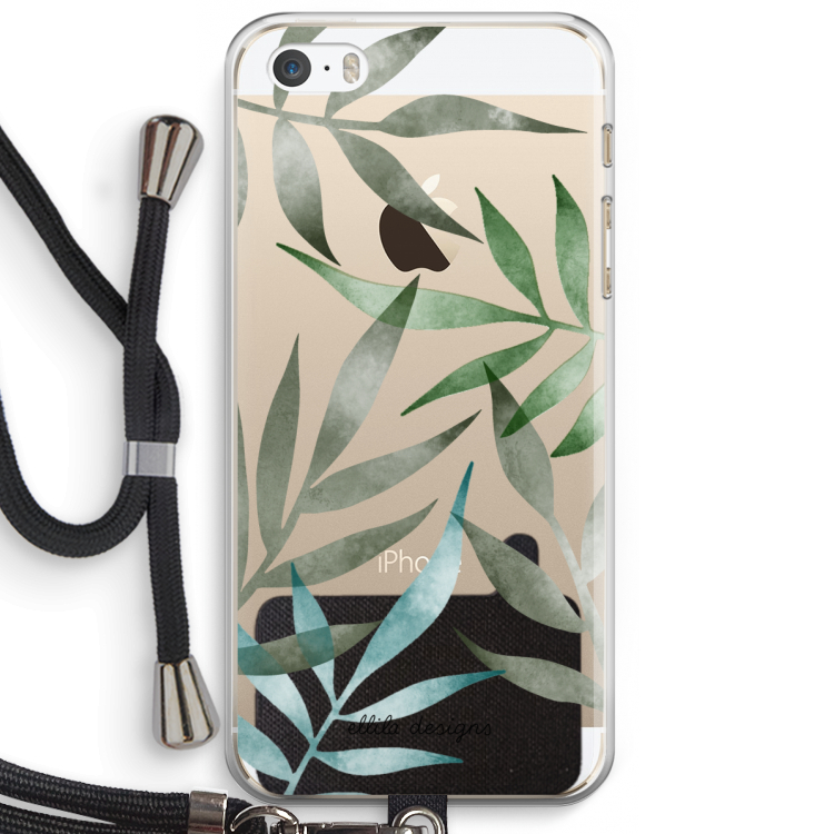 Tropical watercolor leaves: iPhone 5 / 5S / SE Transparant Hoesje met koord
