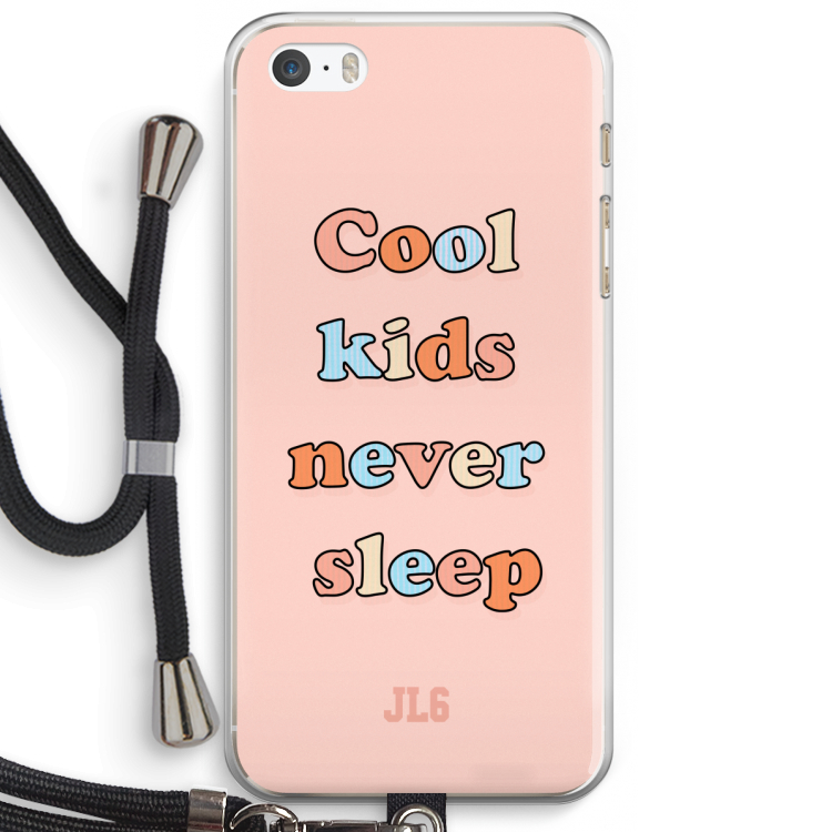 Cool Kids Never Sleep: iPhone 5 / 5S / SE Transparant Hoesje met koord