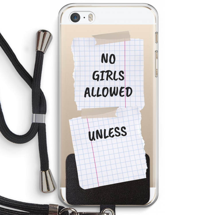 No Girls Allowed Unless: iPhone 5 / 5S / SE Transparant Hoesje met koord