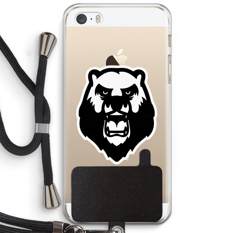 Angry Bear (white): iPhone 5 / 5S / SE Transparant Hoesje met koord