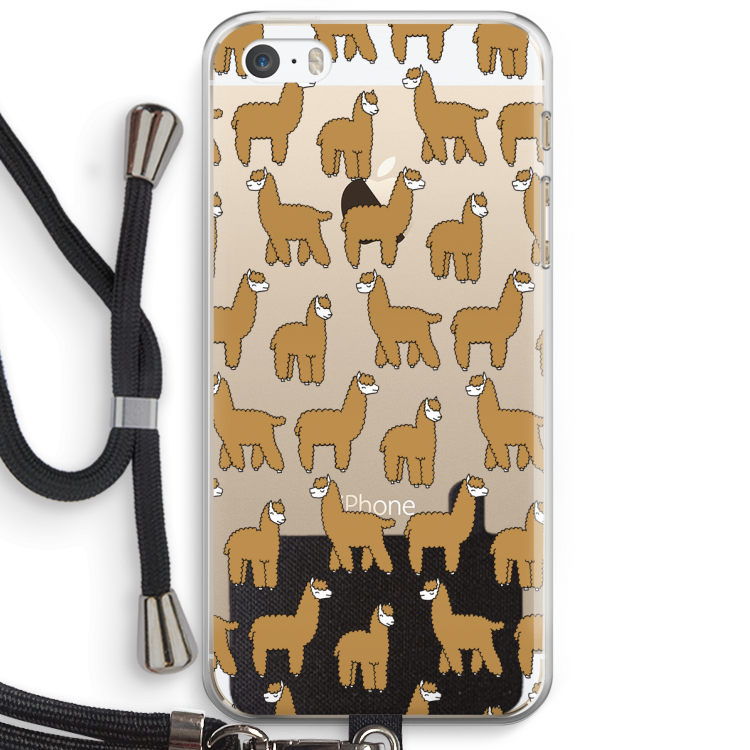 Alpacas: iPhone 5 / 5S / SE Transparant Hoesje met koord