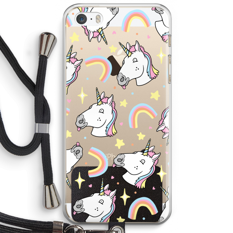 Rainbow Unicorn: iPhone 5 / 5S / SE Transparant Hoesje met koord