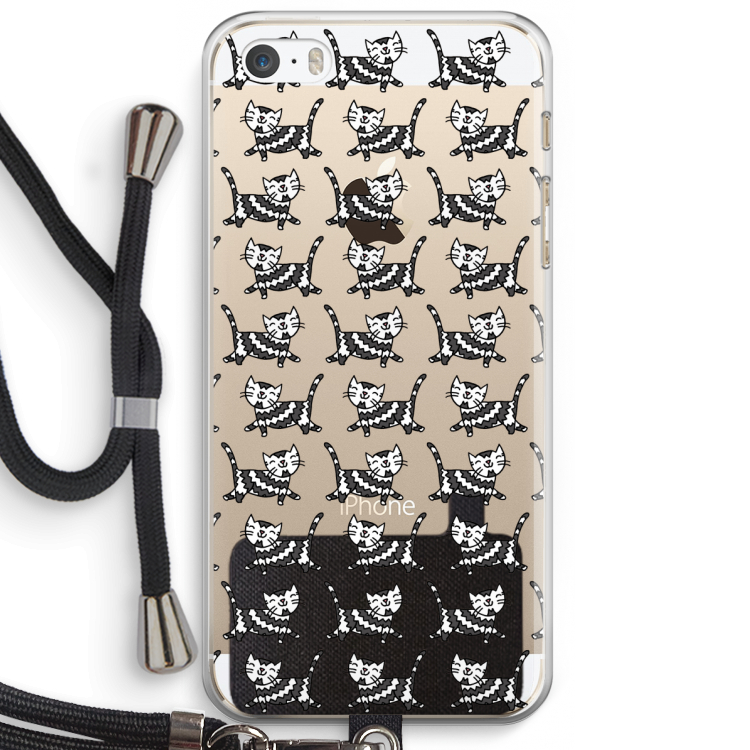 Zwarte poes: iPhone 5 / 5S / SE Transparant Hoesje met koord