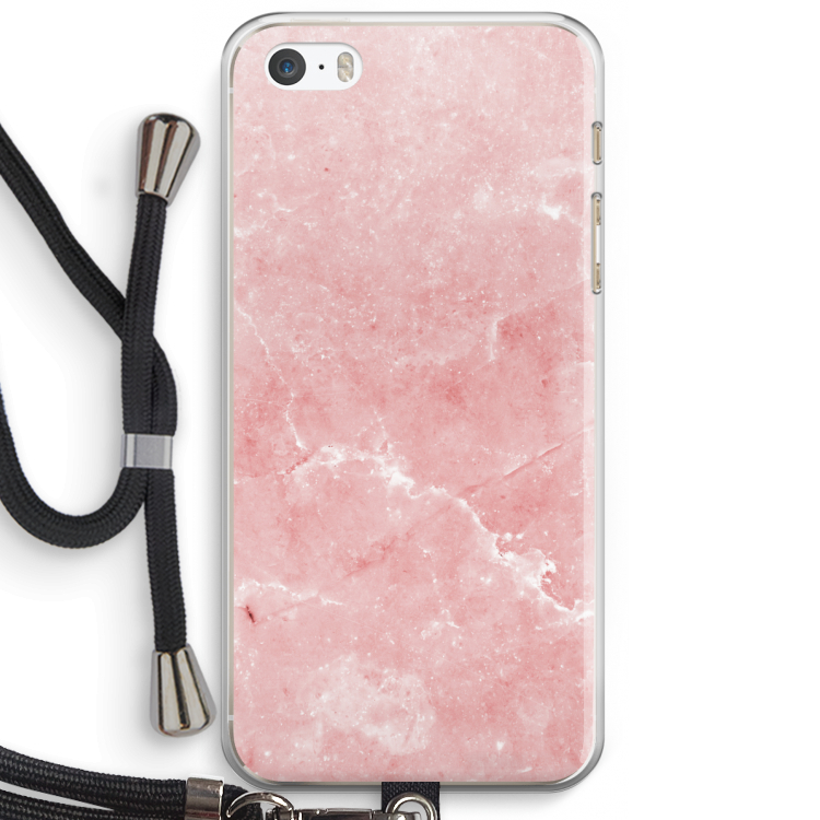 Roze marmer: iPhone 5 / 5S / SE Transparant Hoesje met koord