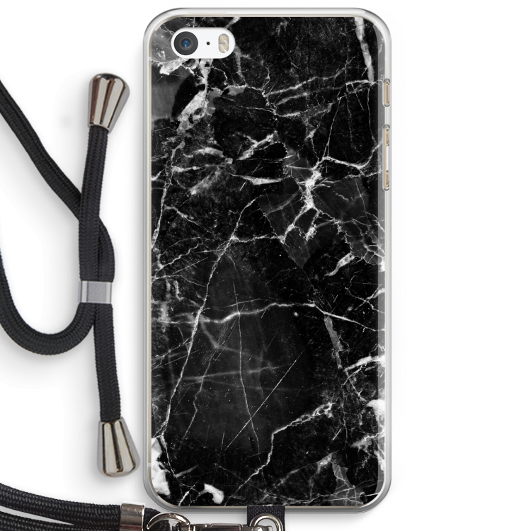 Zwart Marmer 2: iPhone 5 / 5S / SE Transparant Hoesje met koord