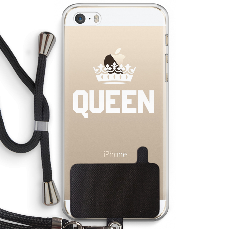 Queen zwart: iPhone 5 / 5S / SE Transparant Hoesje met koord