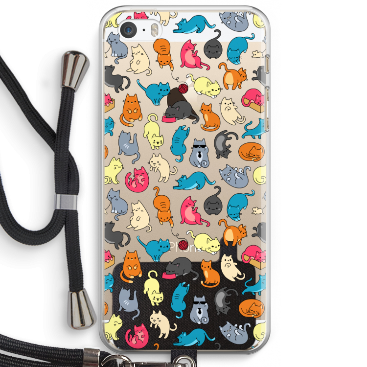 Kleurrijke katten: iPhone 5 / 5S / SE Transparant Hoesje met koord