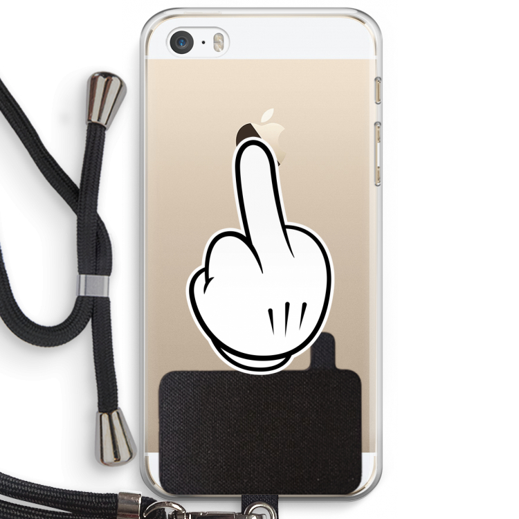 Middle finger black: iPhone 5 / 5S / SE Transparant Hoesje met koord