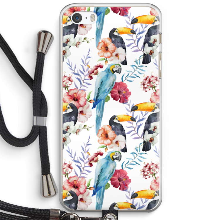 Bloemen tukan: iPhone 5 / 5S / SE Transparant Hoesje met koord