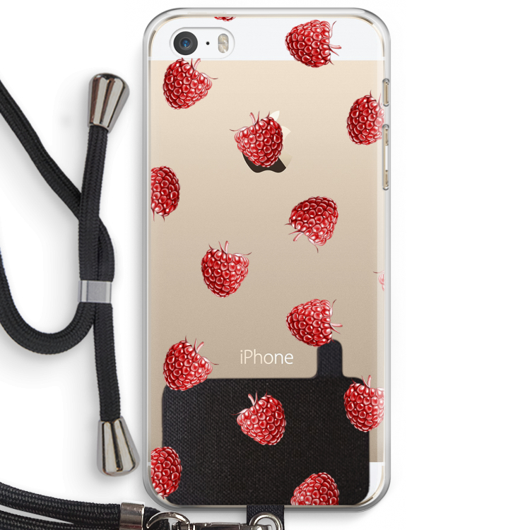 Framboosjes: iPhone 5 / 5S / SE Transparant Hoesje met koord
