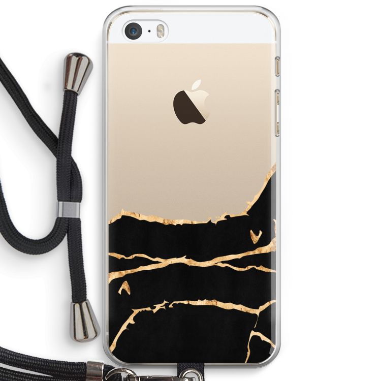 Gouden marmer: iPhone 5 / 5S / SE Transparant Hoesje met koord