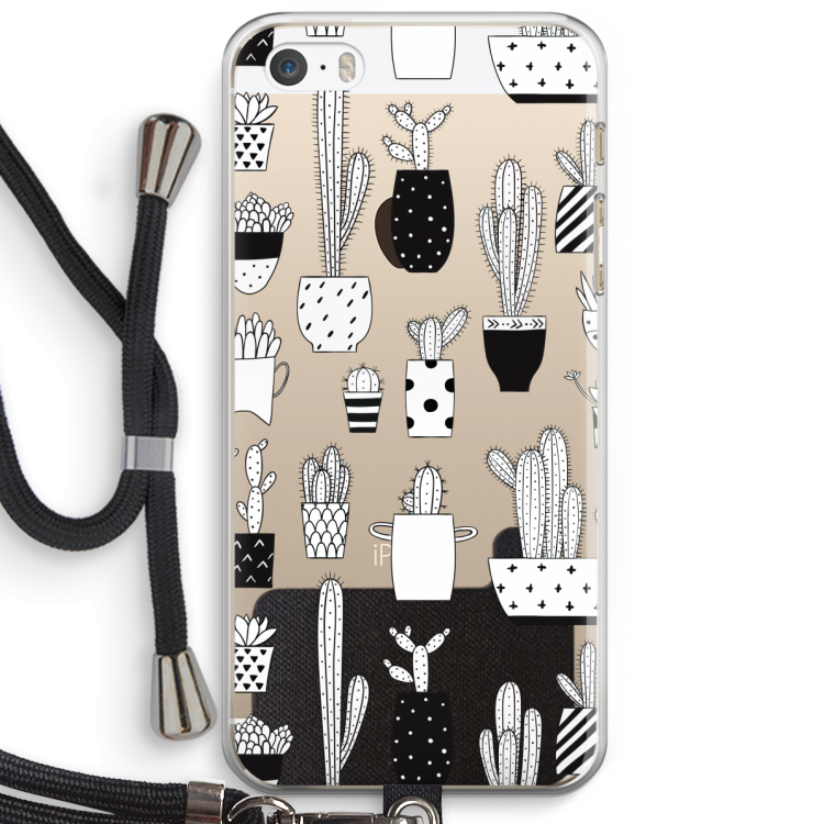 Cactusmotief: iPhone 5 / 5S / SE Transparant Hoesje met koord