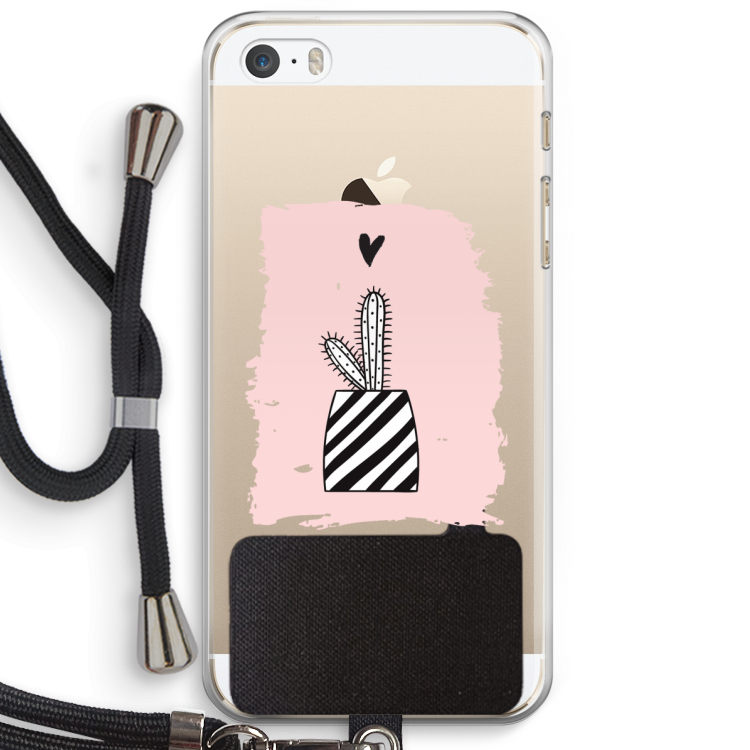 Zwart-wit cactus: iPhone 5 / 5S / SE Transparant Hoesje met koord
