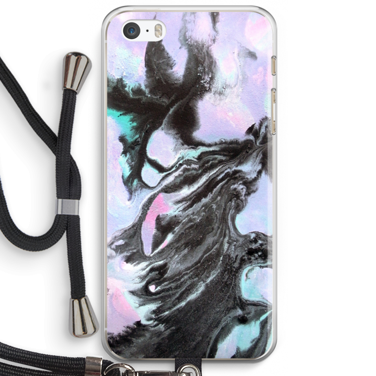 Pastel zwart: iPhone 5 / 5S / SE Transparant Hoesje met koord